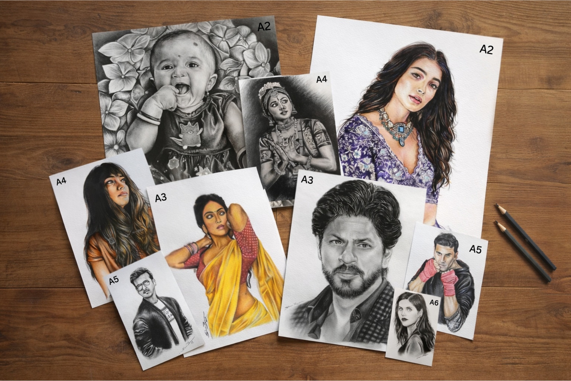 Size comparison of different portrait sizes